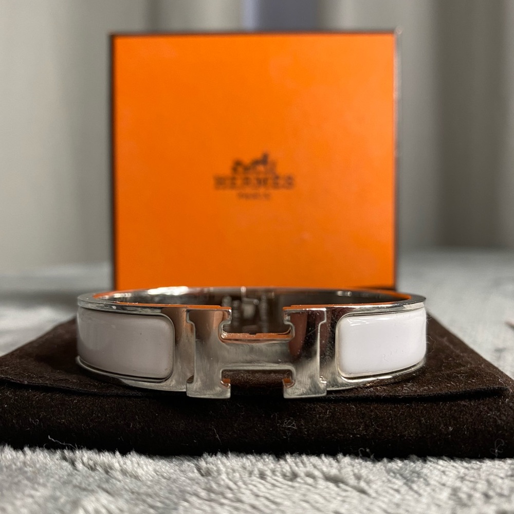Hermès Clic H Bracelet- Blanc with palladium